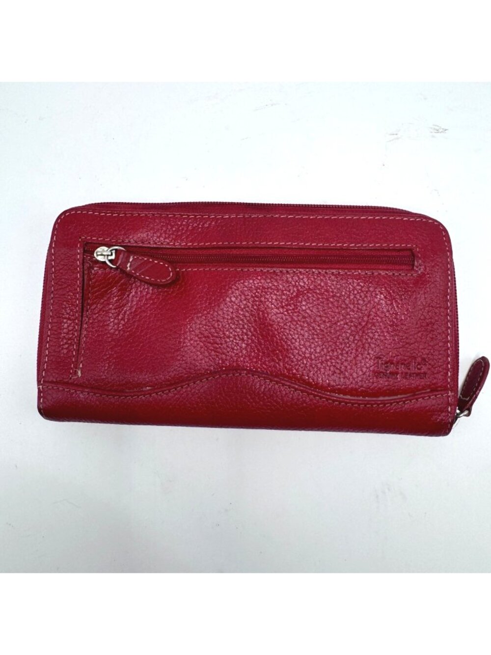 Tignanello Genuine Leather Red Zip-Around Wallet CompartmentsCard Slots